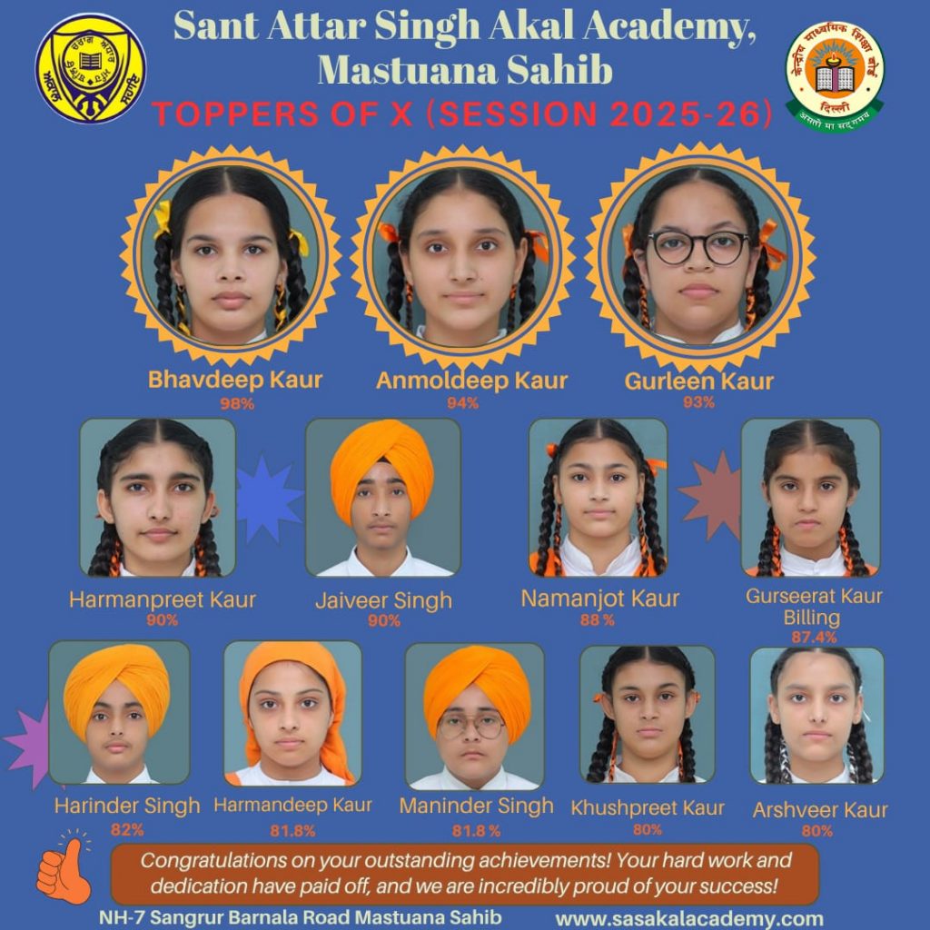 ਸੰਤ ਅਤਰ ਸਿੰਘ ਅਕਾਲ ਅਕੈਡਮੀ, ਮਸਤੂਆਣਾ ਸਾਹਿਬ ਦਾ ਸੀ.ਬੀ.ਐਸ.ਈ. ਦਸਵੀਂ ਦਾ ਨਤੀਜਾ ਸ਼ਾਨਦਾਰ, 100% ਰਿਹਾ